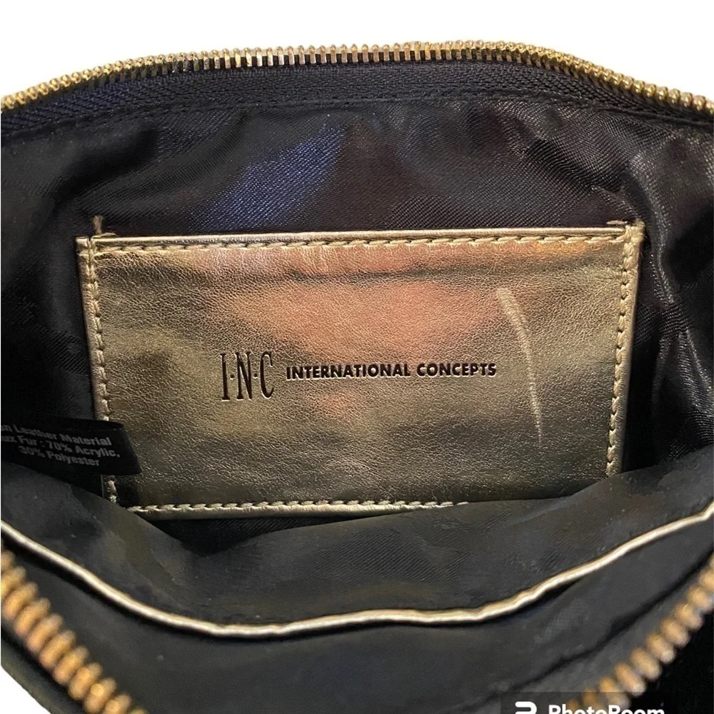 INC International Concepts Black Faux Fur Crossbody Bag